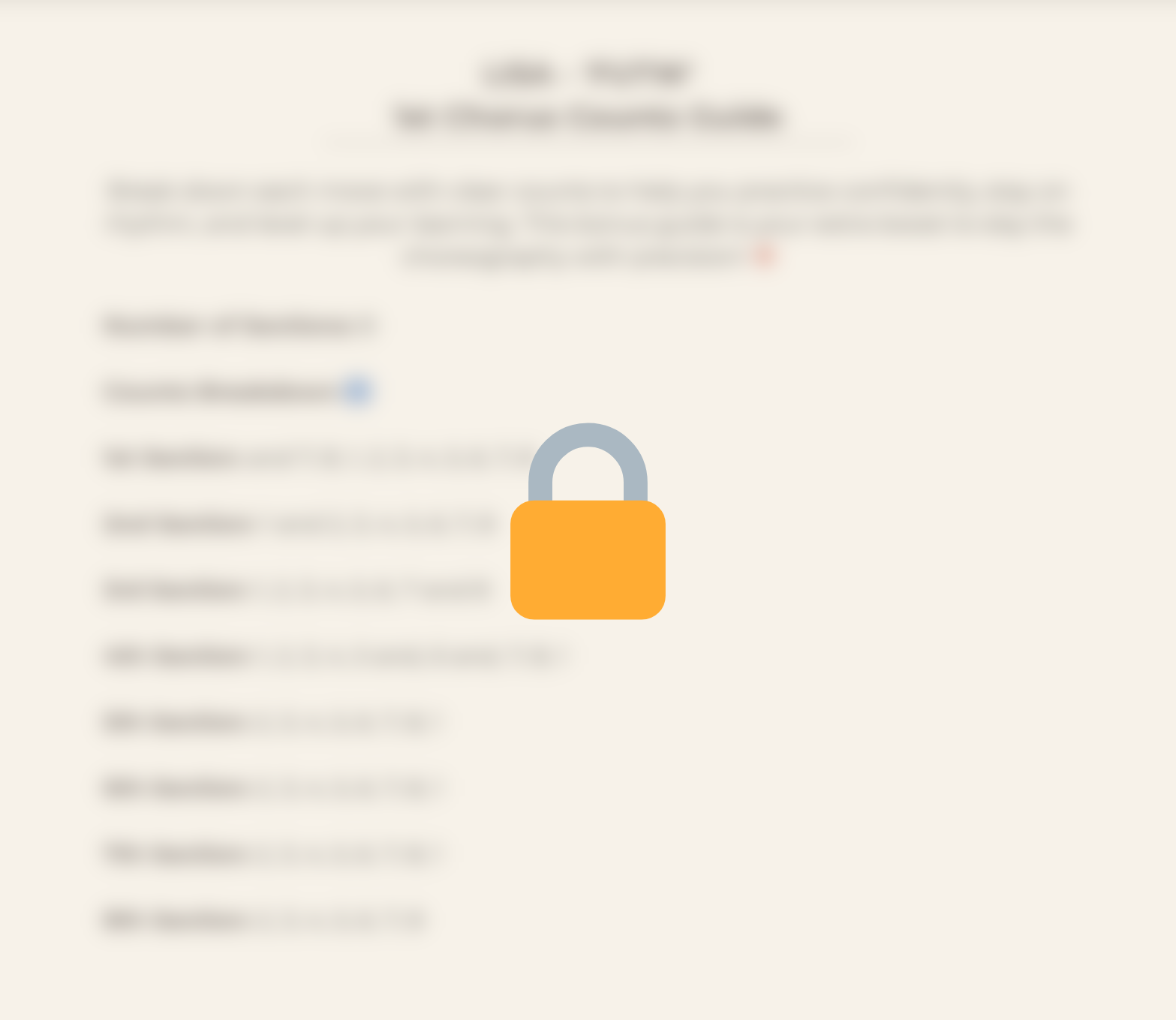 Blurred teaser of MOVERINA’s exclusive K-pop Chorus Count Guide showing choreography timing breakdowns with 8-counts, secured with a lock icon to indicate paid access.